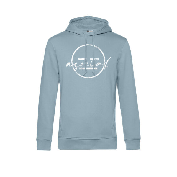 Felpa Uomo con Cappuccio "Asocial Proud" - Colore: Blue Fog - Front - Logo White