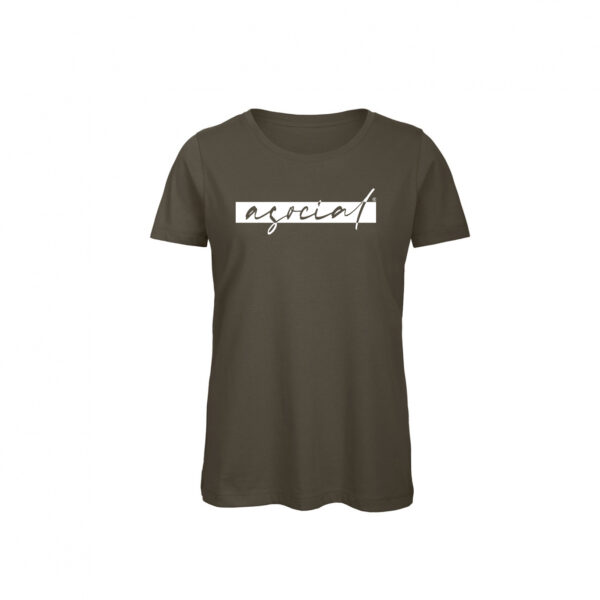 T-Shirt Donna "Asocial Classic Life Style" - Collo a T - Colore: Khaki - Front - Logo White