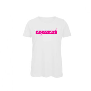T-Shirt Donna "Asocial Classic Life Style" - Collo a T - Colore: Pure White - Front - Logo Magenta