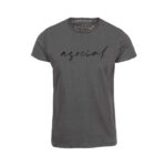 T-Shirt Uomo "Asocial was Born" Fiammata con collo e maniche a taglio vivo effetto vintage colore Antracite - logo Nero