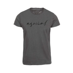 T-Shirt Uomo "Asocial was Born" Fiammata con collo e maniche a taglio vivo effetto vintage colore Antracite - logo Nero