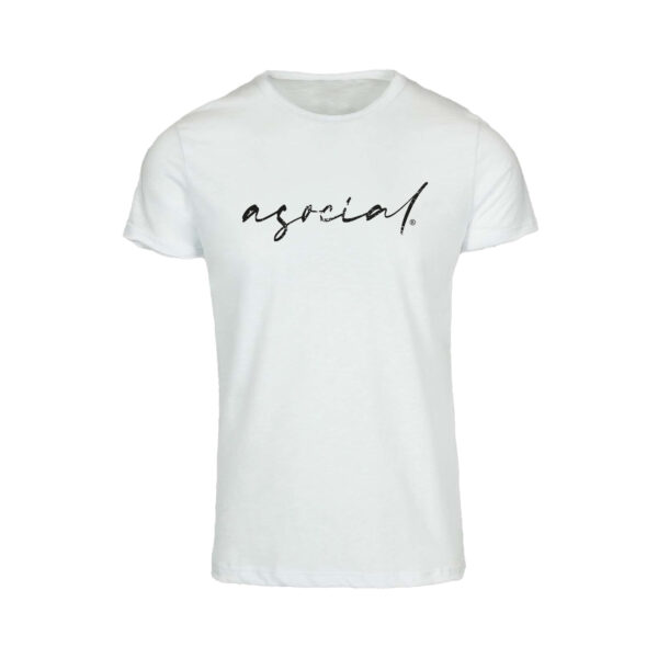 T-Shirt Uomo "Asocial was Born" Fiammata con collo e maniche a taglio vivo effetto vintage colore Bianco - logo Nero